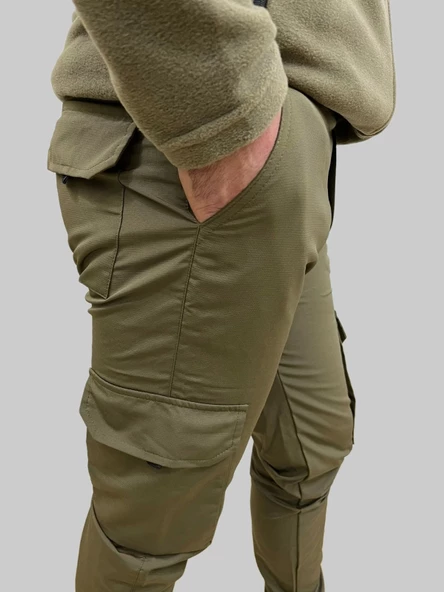 Erkek Taktik Beli İpli ve Lastikli Haki Kargo Pantolon - 6