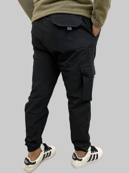 Erkek Taktik Beli İpli ve Lastikli Siyah Kargo Pantolon - 4