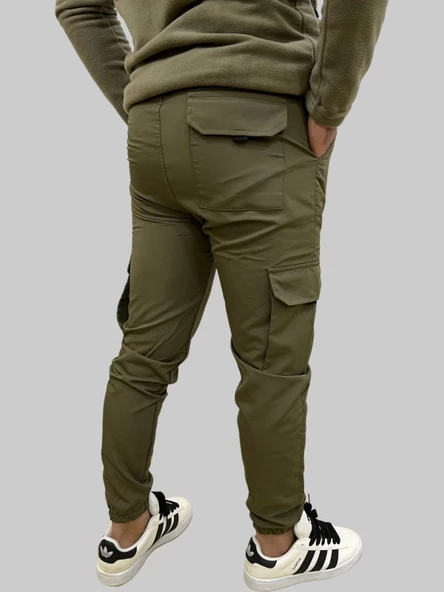 Erkek Taktik Beli İpli ve Lastikli Haki Kargo Pantolon - 3