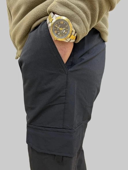 Erkek Taktik Beli İpli ve Lastikli Siyah Kargo Pantolon - 5