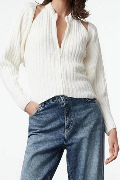 Kadın Moda Şık Regular Bisiklet Yaka Slim Yumuşak Dokulu Bolerolu Triko Hırka - 4