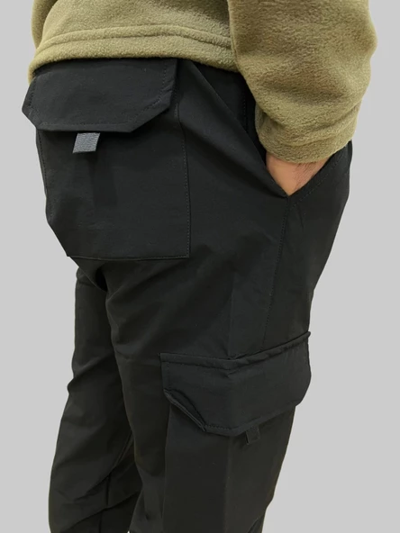 Erkek Taktik Beli İpli ve Lastikli Siyah Kargo Pantolon - 2