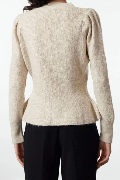 Kadın Moda Şık Regular V Yaka Slim Etek Ucu Volanlı Triko Hırka - 5