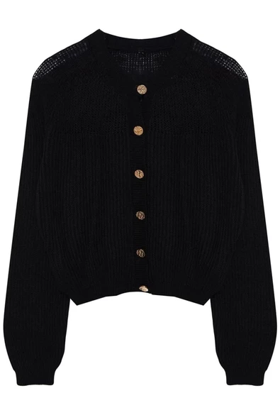Kadın Moda Şık Crop Bisiklet Yaka Regular Crop Yumuşak Dokulu Gevşek Örgü Triko Hırka