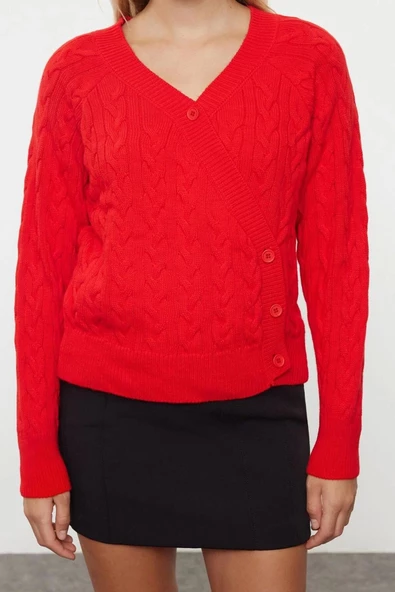 Kadın Moda Şık Regular Kruvaze Regular Asimetrik Düğme Detaylı Triko Hırka