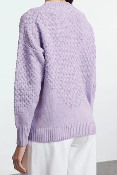 Kadın Moda Şık Regular V Yaka Oversize Geniş Kalıp Örgü Detaylı Geniş Kalıp Triko Hırka - 5