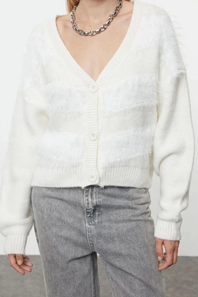 Kadın Moda Şık Regular V Yaka Regular Yumuşak Dokulu Triko Hırka