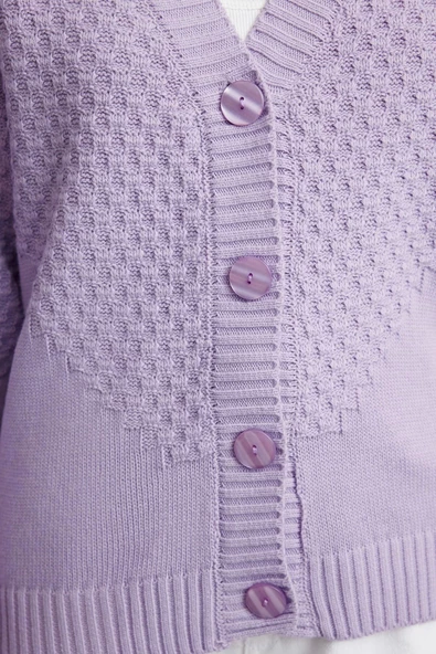 Kadın Moda Şık Regular V Yaka Oversize Geniş Kalıp Örgü Detaylı Geniş Kalıp Triko Hırka - 4