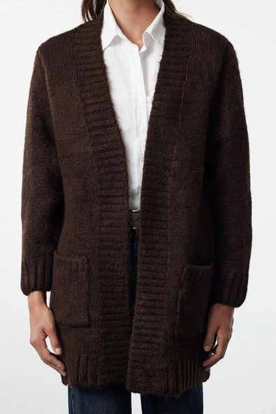Kadın Moda Şık Regular V Yaka Oversize Geniş Kalıp Yumuşak Dokulu Geniş Kalıp Triko Hırka