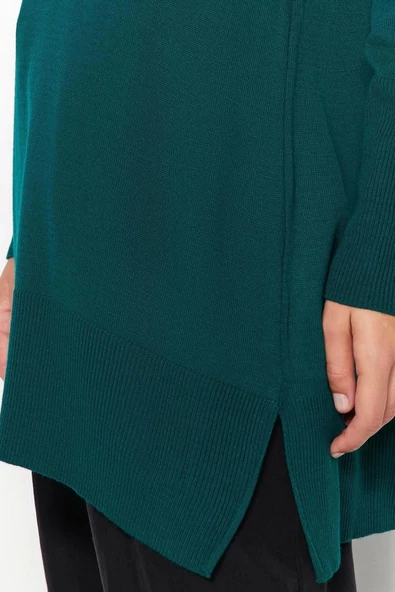 Kadın Tesettür Moda Şık Midi Dik Yaka Uzun Kol Düz Dik Yaka Triko Kazak - 5