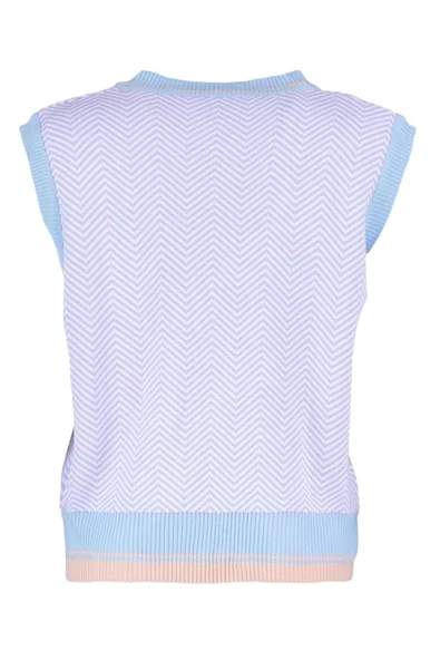 Kadın Moda Şık Regular V Yaka Kolsuz Geometrik Geometrik Desenli Triko Süveter