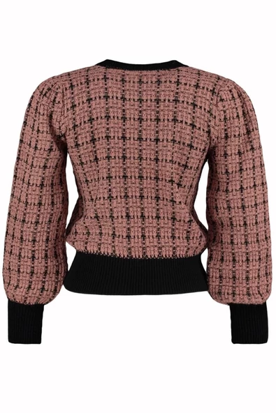 Kadın Moda Şık Regular Bisiklet Yaka Uzun Kol Dokulu Simli Tüvit Görünümlü Triko Kazak