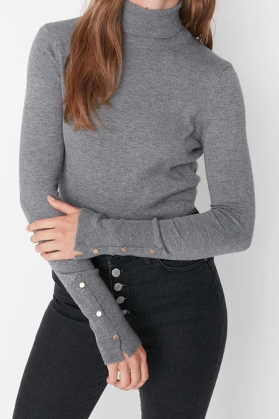 Kadın Moda Şık Regular Balıkçı Yaka Uzun Kol Düz Premium İplik Özel İplik Basic Triko Kazak