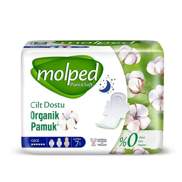 Molped Pure&Soft Organik Pamuk Gece 6 Adet Hijyenik Ped