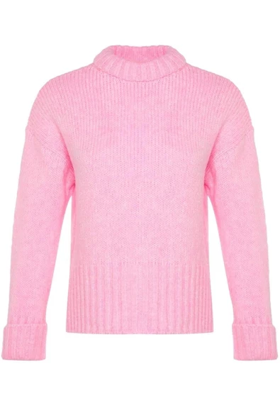 Kadın Moda Şık Regular Bisiklet Yaka Uzun Kol Düz Yumuşak Dokulu Kalın Triko Kazak