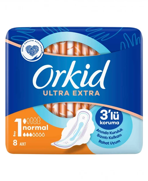 Orkid Ultra Extra 3'lü Koruma 8 Adet (1 Boy) Hijyenik Ped