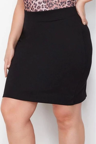 Kadın Moda Stil Mini Astarsız Örme Büyük Beden Beli Lastikli Örme Etek - 3