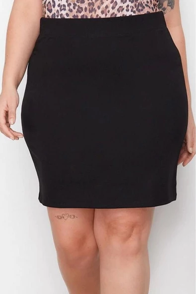 Kadın Moda Stil Mini Astarsız Örme Büyük Beden Beli Lastikli Örme Etek - 2