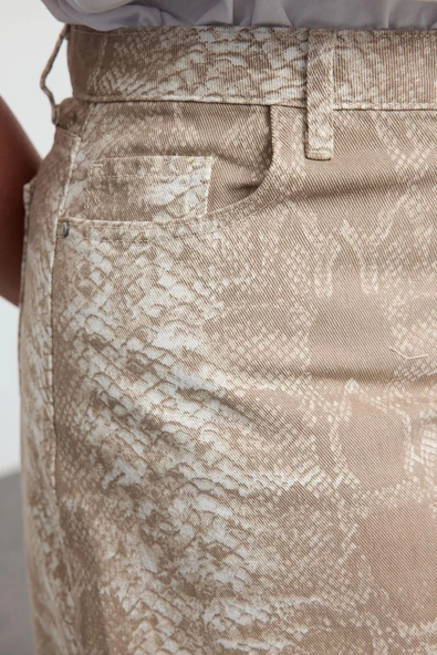 Kadın Moda Stil Mini Astarsız Denim Büyük Beden Animal Desenli Denim Etek - 5