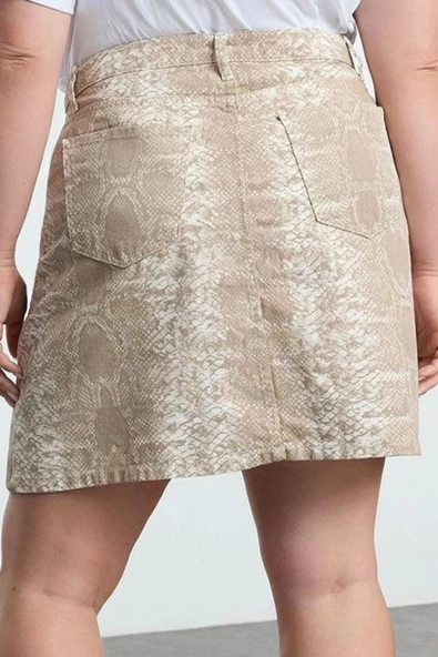 Kadın Moda Stil Mini Astarsız Denim Büyük Beden Animal Desenli Denim Etek - 6