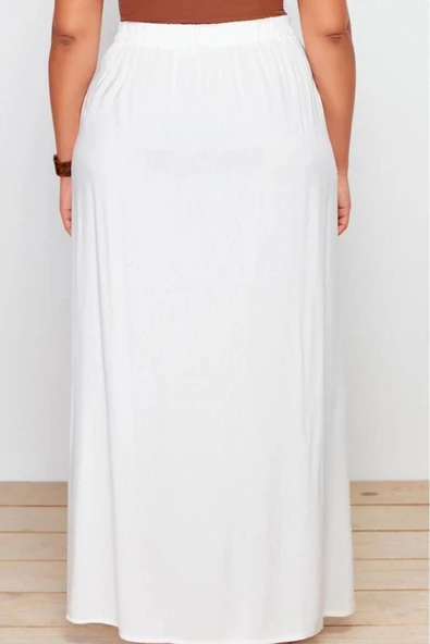 Kadın Moda Stil Maxi Astarsız Dokuma Büyük Beden Dokuma Püsküllü Yırtmaç Detaylı Plaj Giyim Etek - 4