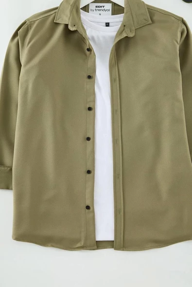Moda Gömlek Yaka Düz Uzun Kol Regular Fit Rahat Esnek Örme Erkek Gömlek Gömlek