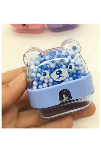 Boncuklu Sevimli Ayıcık Kalemtıraş 1 Adet Hazneli Kalemtraş Ayıcıklı Standart Kalem Açacağı Sevimli Plastik