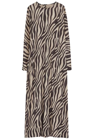 Kadın Moda Şık Tesettür Maxi Boy Bisiklet Yaka Regular Krinkle Örme Animal Zebra Desenli Elbise