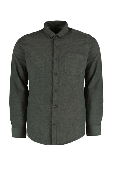 Moda Düğmeli Yaka Düz Uzun Kol Slim Fit Tek Cepli Gömlek
