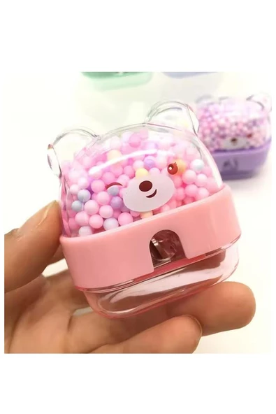 Boncuklu Sevimli Ayıcık Kalemtıraş 1 Adet Hazneli Kalemtraş Ayıcıklı Standart Kalem Açacağı Sevimli Plastik - 3