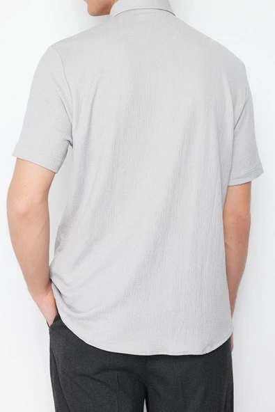 Moda Gömlek Yaka Düz Kısa Kol Regular Fit Kısa Kol Yazlık Dokulu Bürümcük Örme Gömlek - 5