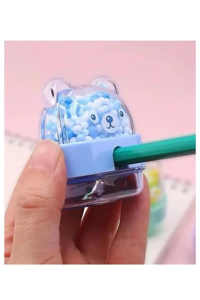 Boncuklu Sevimli Ayıcık Kalemtıraş 4 Renk 1 Paket Hazneli Kalemtraş Ayıcıklı Standart Kalem Açacağı Sevimli Plastik - 4