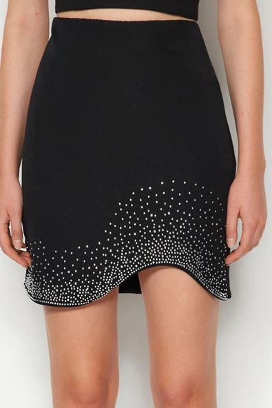 Kadın Moda Stil Mini Astarsız Dokuma Taş Baskılı Vücuda Oturan Etek