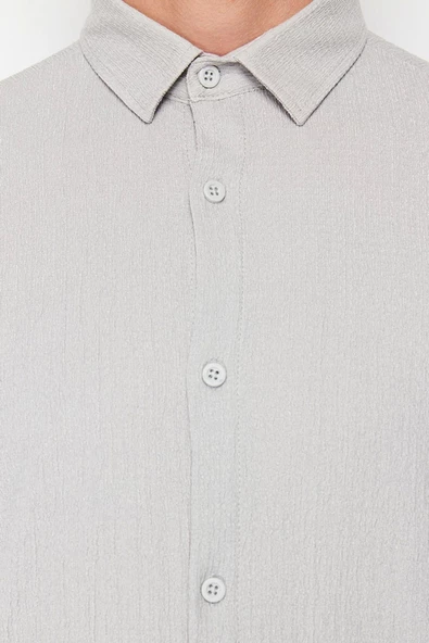 Moda Gömlek Yaka Düz Kısa Kol Regular Fit Kısa Kol Yazlık Dokulu Bürümcük Örme Gömlek - 4