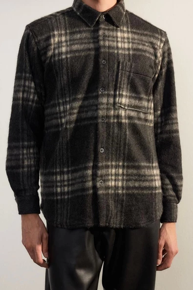 Moda Gömlek Yaka Ekose Uzun Kol Oversize Fit Kışlık Kareli Oduncu Gömlek Ceket