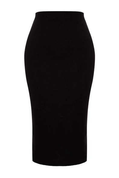 Kadın Moda Stil Midi Astarsız Örme Normal Bel Selanik Triko Görünümlü Midi Kalem Örme Etek