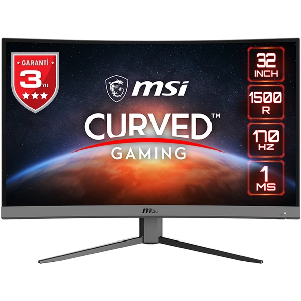 MSI 31.5 G32C4 E2 1920x1080 (FHD) 16:9 CURVE 1500R VA 170HZ 1MS FREESYNC PREMIUM GAMING MONITOR