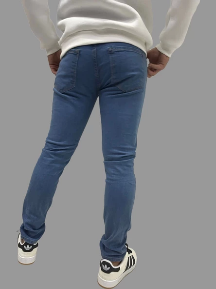 Erkek Dar Paça Tırnaklı NewOne Açık Mavi Kot Pantolon - 3