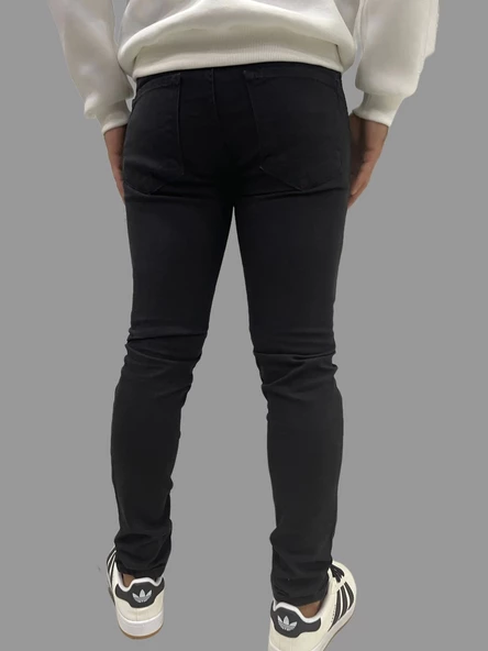Erkek Dar Paça Düz NewOne Siyah Kot Pantolon - 4