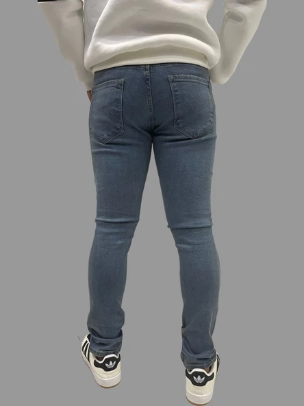 Erkek Dar Paça Tırtıklı NewOne SkyBlue Kot Pantolon - Resim 3