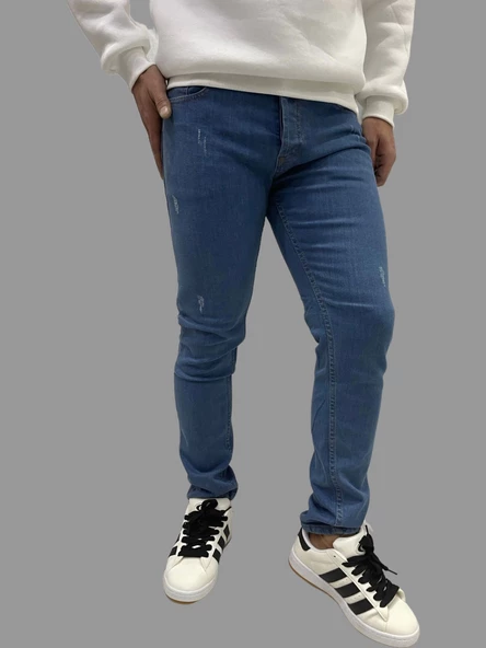 Erkek Dar Paça Tırnaklı NewOne Açık Mavi Kot Pantolon - 4