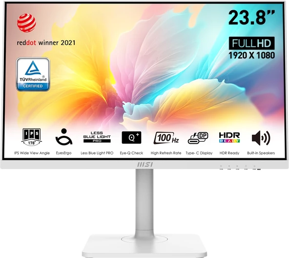 MSI 23.8 MODERN MD2412PW 1920x1080 (FHD) 16:9 FLAT IPS 100HZ 1MS ADAPTIVE-SYNC PIVOT BEYAZ TYPE-C MONITOR - Resim 2
