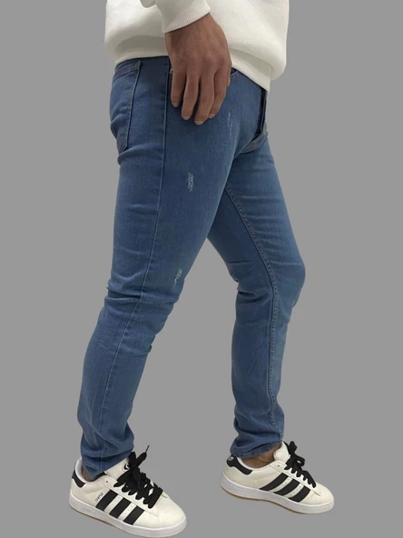 Erkek Dar Paça Tırnaklı NewOne Açık Mavi Kot Pantolon - 5