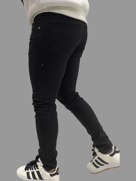 Erkek Dar Paça Düz NewOne Siyah Kot Pantolon - 2