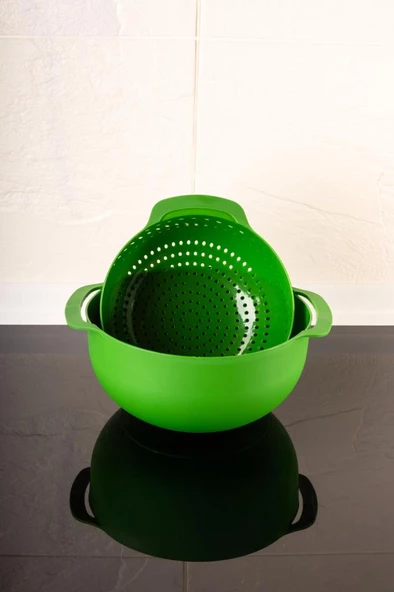 Makarna, Sebze, Meyve Yıkama Süzgeci Badyalı - 5 Litre Karıştırma Kabı Çok Amaçlı İkili Set 26 cm - 4