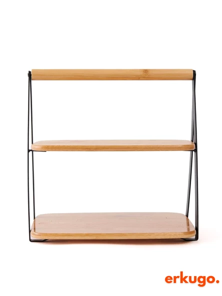 Bambu 2 Katlı Sunumluk, Baharatlık Düzenleyici, Organizer, Katlı Stant - 3