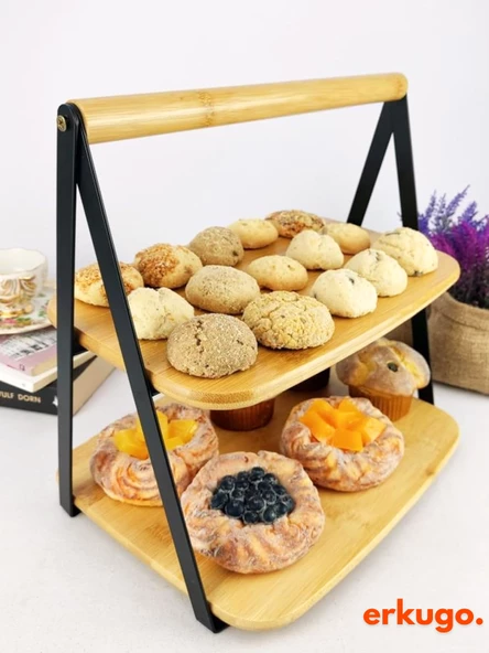 Bambu 2 Katlı Sunumluk, Baharatlık Düzenleyici, Organizer, Katlı Stant - 6