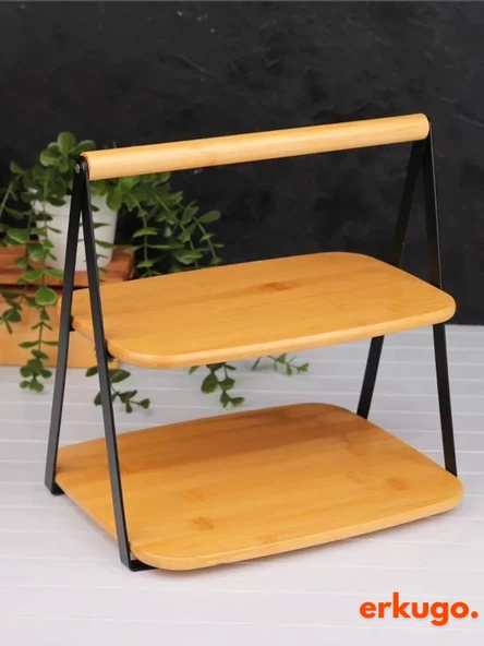 Bambu 2 Katlı Sunumluk, Baharatlık Düzenleyici, Organizer, Katlı Stant - 8