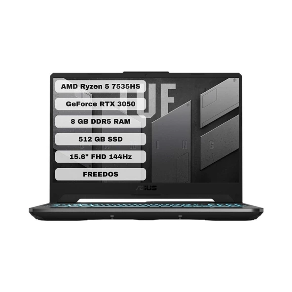 TUF Gaming A15 FA506NC-HN006 AMD Ryzen 5 7535HS 8GB 512GB SSD RTX3050 Freedos 15.6" FHD Taşınabilir Bilgisayar