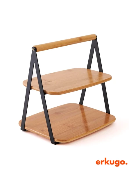 Bambu 2 Katlı Sunumluk, Baharatlık Düzenleyici, Organizer, Katlı Stant - 4